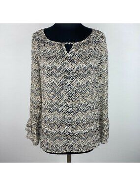 Apt. 9 Blouse Top Womens S Animal Spot Print Keyhole Front Tiered Ruffle Sleeves